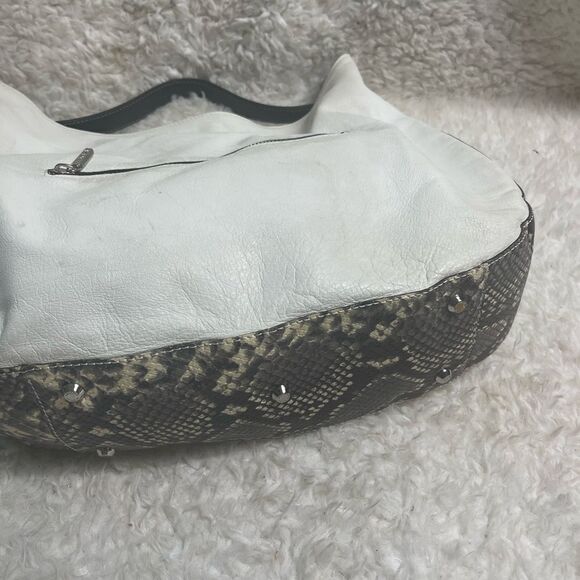 ARCADIA made in Italy White Genuine Leather Satchel Snake skin print accent. - Picture 8 of 16
